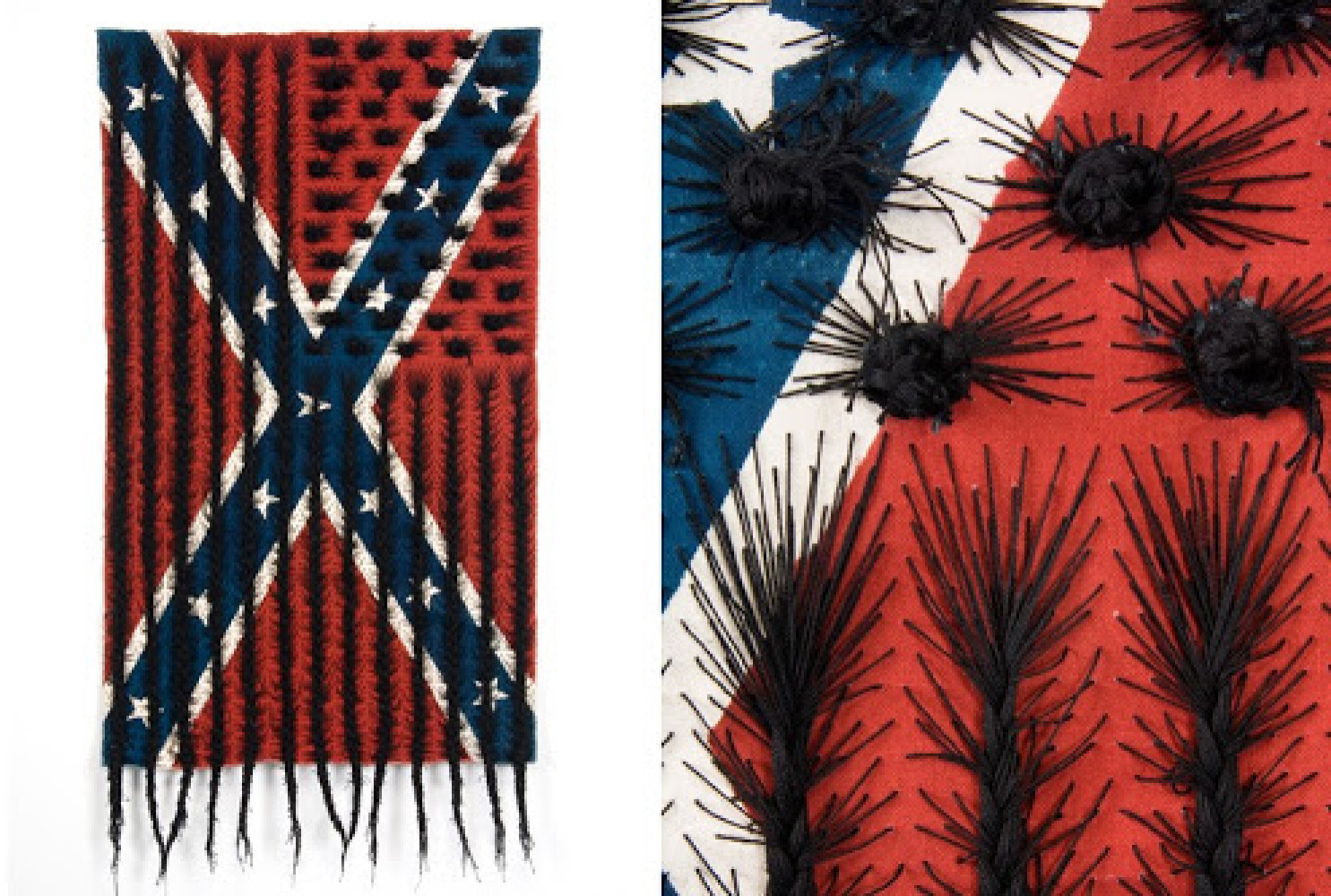 Black Hair Flag by Sonya Clark, 2010, cloth and thread