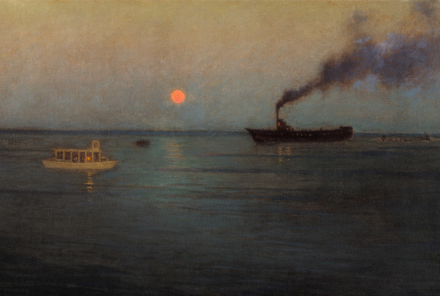 Rosy Moon off Charleston Harbor, ca. 1908 - 1916, by Birge Harrison (American, 1854 - 1929); oil on Masonite; 18 1/8  x 30 3/8 inches; Museum purchase; 1921.002.001