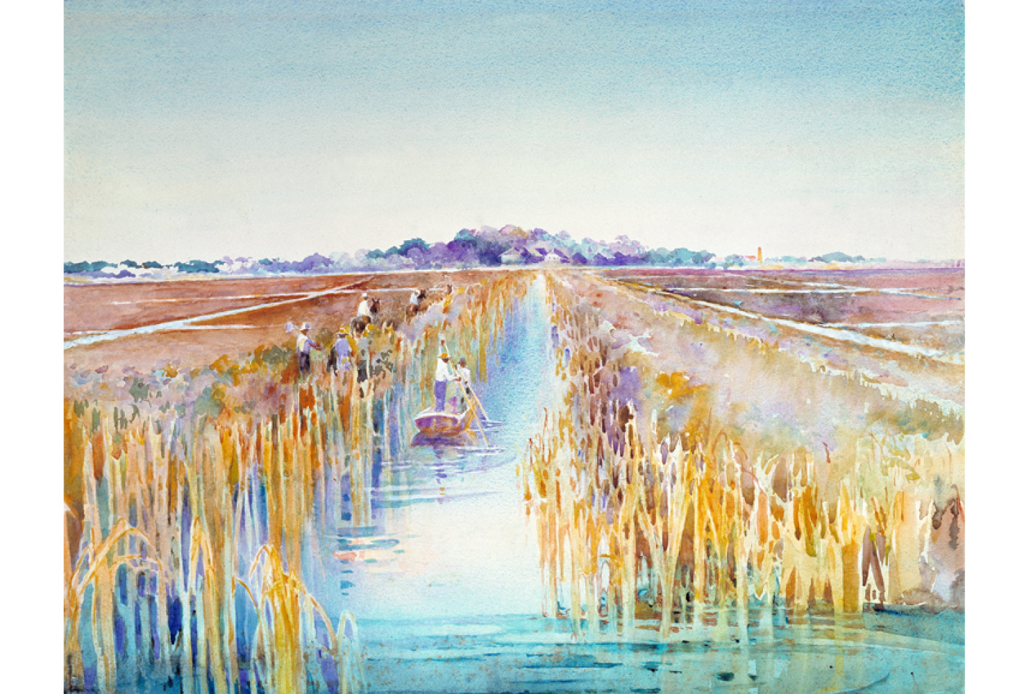 Fields Prepared for Planting from the series A Carolina Rice Plantation of the Fifties, ca. 1935, by Alice Ravenel Huger Smith (American, 1876 - 1958); watercolor on paper; 17 1/2  x 21 7/8 inches; Gift of the artist; 1937.009.0010