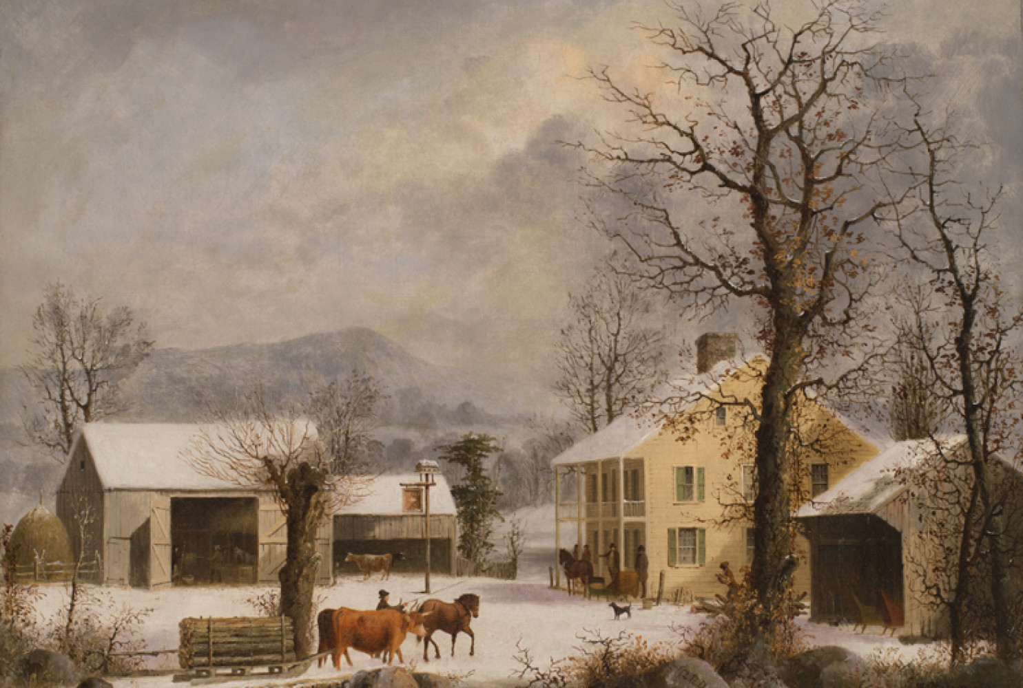 Winter at Jones Inn, ca. 1862, By George Henry Durrie (American, 1820-1863), Oil on canvas, 17.75 x 23.75 inches, Courtesy of the Higdon Collection. 
