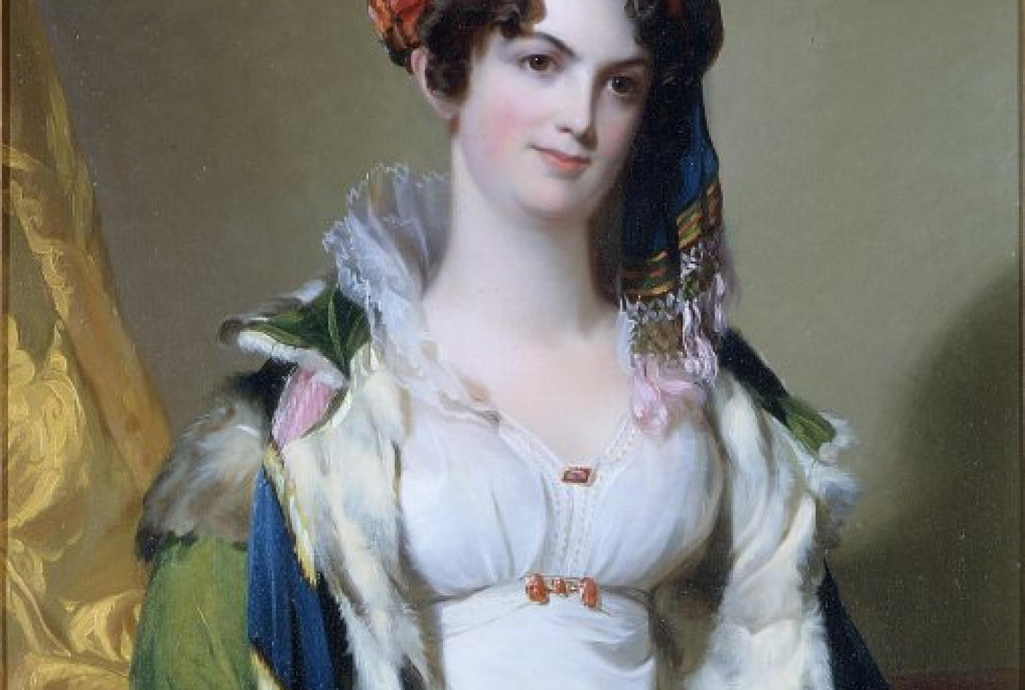 Mrs. Robert Gilmor, Jr. (Sarah Reeve Ladson), 1823, by Thomas Sully; Oil on canvas; 35 5/8 x 27 5/8 inches; 	Bequest of Mrs. Leila Ladson Jones; 1942.010.0003.