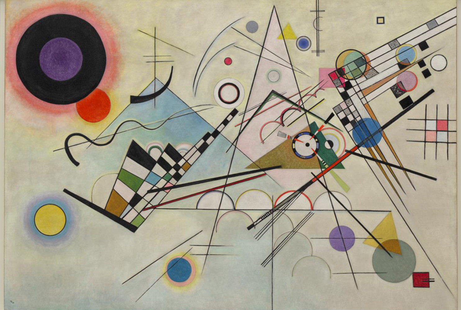 Composition 8, July 1923, by Vasily Kandinsky (1866-1944); Oil on canvas; 55 1/8 x 79 1/8 inches (140 x 201 cm); Solomon R. Guggenheim Museum, New York; Gift of the Solomon R. Guggenheim Founding Collection; 37.262. Copyright: 2016 Artists Rights Society (ARS), New York / ADAGP
