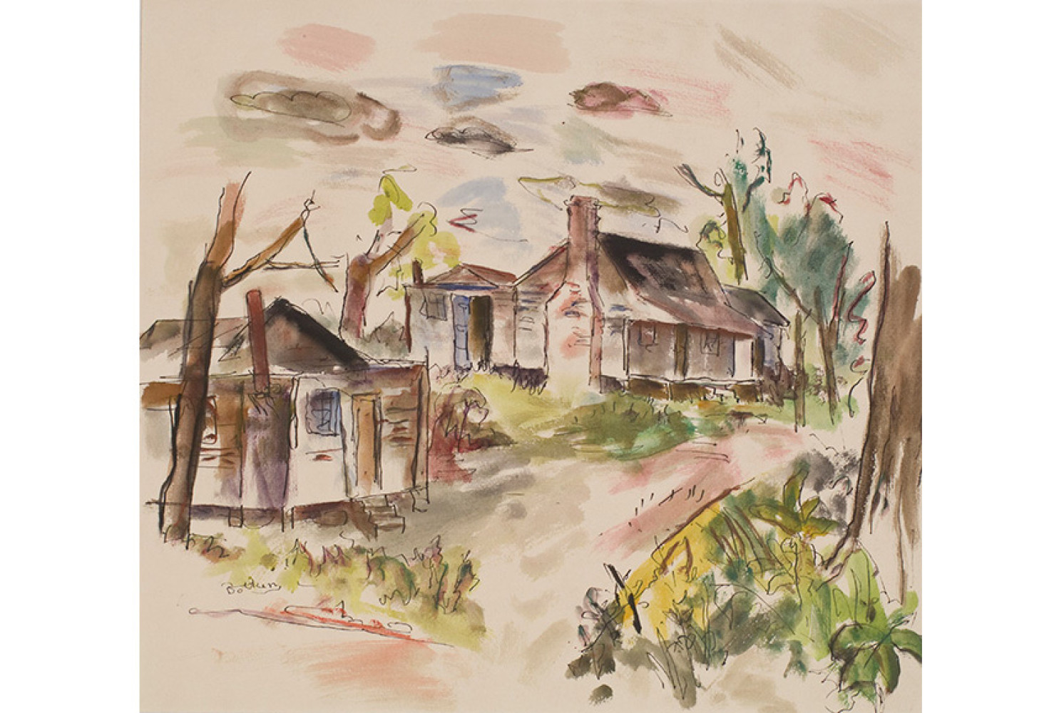 Porgy and Bess with George, Near Folly Island, 1934, by Henry Botkin (American, 1896-1983); watercolor and ink on paper; 16 1/2 x 19 3/8 inches; Museum purchase; 1988.011.0002