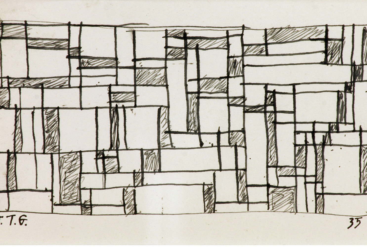 Composición (Composition), 1935, by Joaquin Torres-Garcia (Uruguayan, 1874 - 1949); Ink on paper; 20 1/8 x 16 1/8 inches. Courtesy of the Lowe Art Museum, University of Miami.