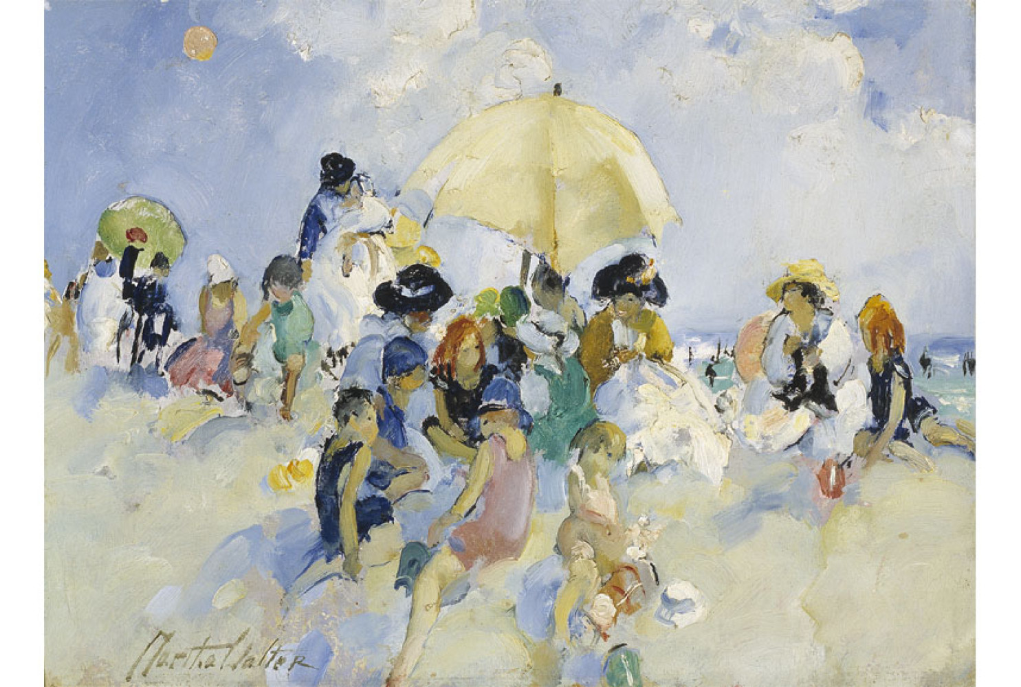 On the Beach, before 1930, By Martha Walter (American, 1875—1976); Oil on academy board; 20 1/8 x 25 1/4 inches; Gift of Anna Heyward Taylor; 1955.008.0002
