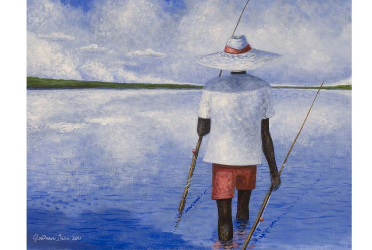 Fishing Spot, 2011, by Jonathan Green (American b. 1955); Oil on canvas; 11 x 14 inches; Image © Jonathan Green; Courtesy of Vibrant Vision Collection of Jonathan Green and Richard Weedman