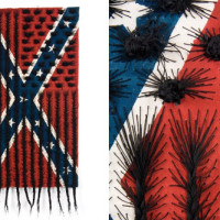 Black Hair Flag by Sonya Clark, 2010, cloth and thread