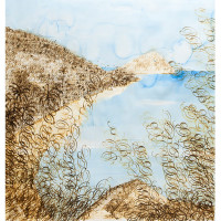 Untitled (Island I), 2012. Burned, branded, and singed paper with watercolor; 52 x 52 inches. Courtesy of the artist.