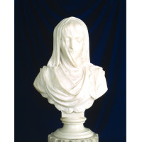 Veiled Lady, 1882, by Pietro Rossi (Italian, active 1856-1882); marble; 28 3/8 x 20 1/2 inches; 1910.011.0001