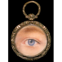 American eye miniature, ca. 1830s, by unknown artist; watercolor on ivory; 1 inch diameter; Gift of Mr. James Sellers in memory of James Nelson Sellers; 2012.003.002