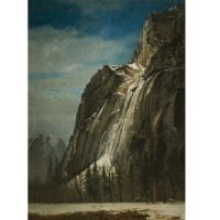 Cathedral Rocks, A View of Yosemite, ca. 1872, By Albert Bierstadt (American, 1830-1902), Oil on paper mounted on canvas, 19 x 13.75 inches, Courtesy of the Higdon Collection. 
