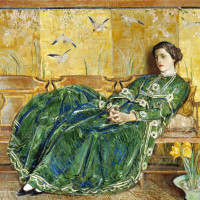 April:(The Green Gown); 1920, by Childe Hassam (American, 1859 - 1935); Oil on canvas; 56 x 82 1/4 inches; Gift of Mr. and Mrs. Archer M. Huntington; 1936.009.0001.