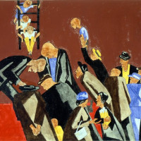 Accident, 1946, by Jacob Lawrence; Gouache on board; 23 x 29 inches; 	Museum purchase with funds provided by the National Endowment for the Arts Living Artist Fund; 1974.001.
