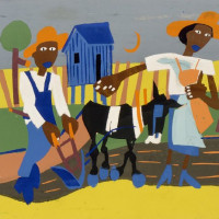 Sowing, ca. 1942, By William H. Johnson; Screenprint on paper; 11 1/2 x 16 inches; Museum Purchase with funds provided by the Anna Heyward Taylor Fund; 1959.020.0002.