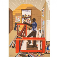 The Studio, 1996, by Jacob Lawrence (1917-2000); lithograph on paper; 30 x 22 1/8 inches; Courtesy of the Jacob and Gwendolyn Knight Lawrence Foundation, Seattle © 2015 Artists Rights Society (ARS), New York