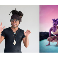 Left: Marcus Amaker; Right: Untitled (Psychosocial Stuntin'), 2015, by Juliana Huxtable; color inkjet print; 40 x 30 inches; The Studio Museum in Harlem; Museum purchase with funds provided by the Acquisition Committee, 2015.8.1; ©Juliana Huxtable; Courtesy the artist and American Federation of Arts
