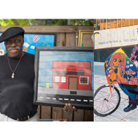 Left: P-Nut; Right: Kevin the Kiteman, 2016, by Jordan Casteel; oil on canvas; 78 x 78 inches; The Studio Museum in Harlem; Museum purchase with funds provided by the Acquisition Committee, 2016.37; ©Jordan Casteel; Courtesy American Federation of Arts
