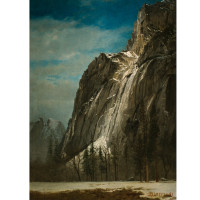 Cathedral Rocks, A View of Yosemite, ca. 1872, by Albert Bierstadt (American, 1830-1902); oil on paper mounted on canvas; 19 x 13 3/4 inches; Courtesy of the Higdon Collection
