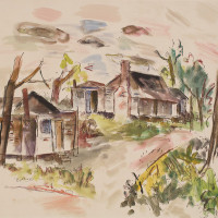 Porgy and Bess with George, Near Folly Island, 1934, by Henry Botkin (American, 1896-1983); watercolor and ink on paper; 16 1/2 x 19 3/8 inches; Museum purchase; 1988.011.0002