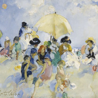 On the Beach, before 1930, By Martha Walter (American, 1875—1976); Oil on academy board; 20 1/8 x 25 1/4 inches; Gift of Anna Heyward Taylor; 1955.008.0002
