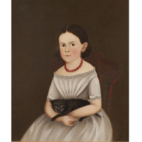 Girl with Cat, 1845—1850, Unidentified artist, Oil on canvas, Courtesy of the Barbara L. Gordon Collection
