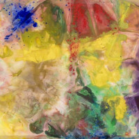 Zoo Again, 1972, by Sam Gilliam (American, b. 1933); Oil on raw canvas; 48 x 58 inches; Image © Sam Gilliam; Courtesy of Vibrant Vision Collection of Jonathan Green and Richard Weedman