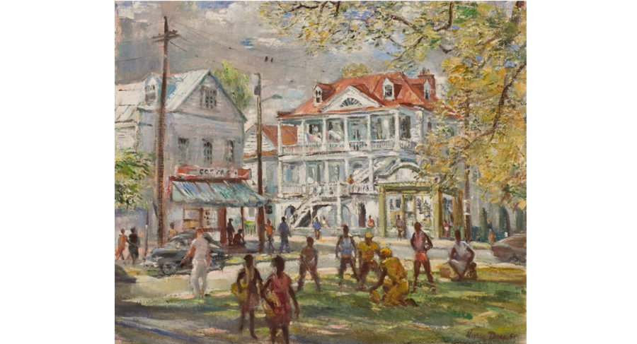 <i>Pick-up Game, Chapel Street</i>, 1980, By Horace Talmage Day (American, 1909â1984); Oil on canvas; 25 x 30 inches; Gift of H. Talmage Day; 2005.003 