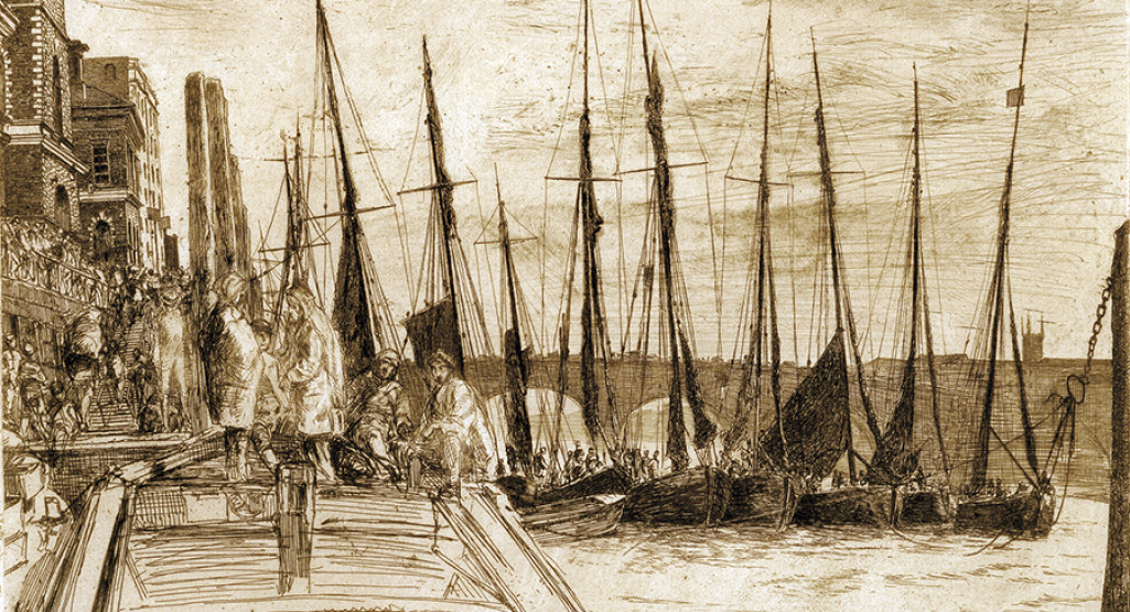 <i>Billingsgate</i>, 1859, by James McNeill Whistler (American, 1834-1903); etching on paper; 5 7/8 x 8 3/4 inches; Gift of Dr. and Mrs. (Caroline) Anton Vreede; 2004.004.0007