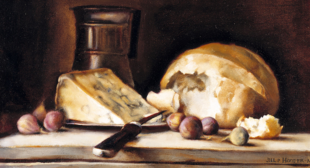 <i>Remains of a Meal</i>, 2000, by Jill Hooper (American, b. 1970); oil on linen; 7 x 17 inches; Museum purchase with funds provided by a gift of the Charleston Fine Art Dealers Association; 2000.026