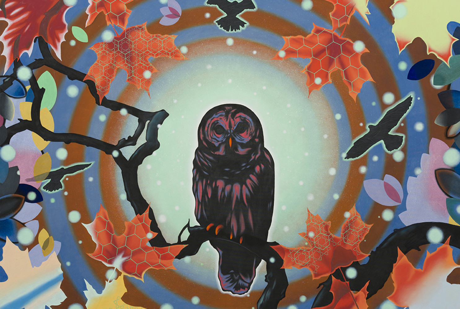 Caravan (Owl), 2012, by Peter Gerakaris (United States, b. 1981). Oil on canvas. 84 x 84 inches. Purchased with funds generously donated by Adrienne and John Mars, National Museum of Wildlife Art. © Peter Gerakaris. M2016.042.
