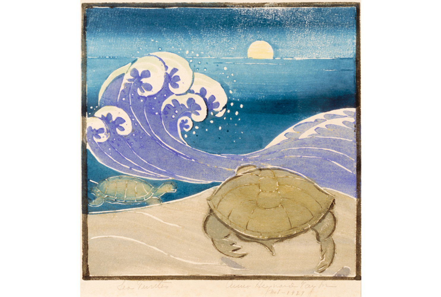 Sea Turtle, 1929, by Anna Heyward Taylor (American, 1879-1956); woodblock print on paper; 10 x 11 inches; Gift of Mrs. George Hewitt Myers; 1958.004.0002
