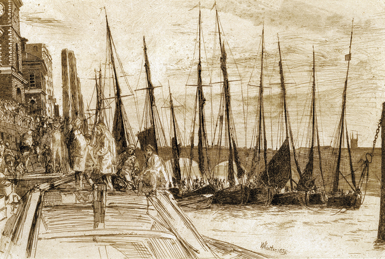 Billingsgate, 1859, by James McNeill Whistler (American, 1834-1903); etching on paper; 5 7/8 x 8 3/4 inches; Gift of Dr. and Mrs. (Caroline) Anton Vreede; 2004.004.0007 