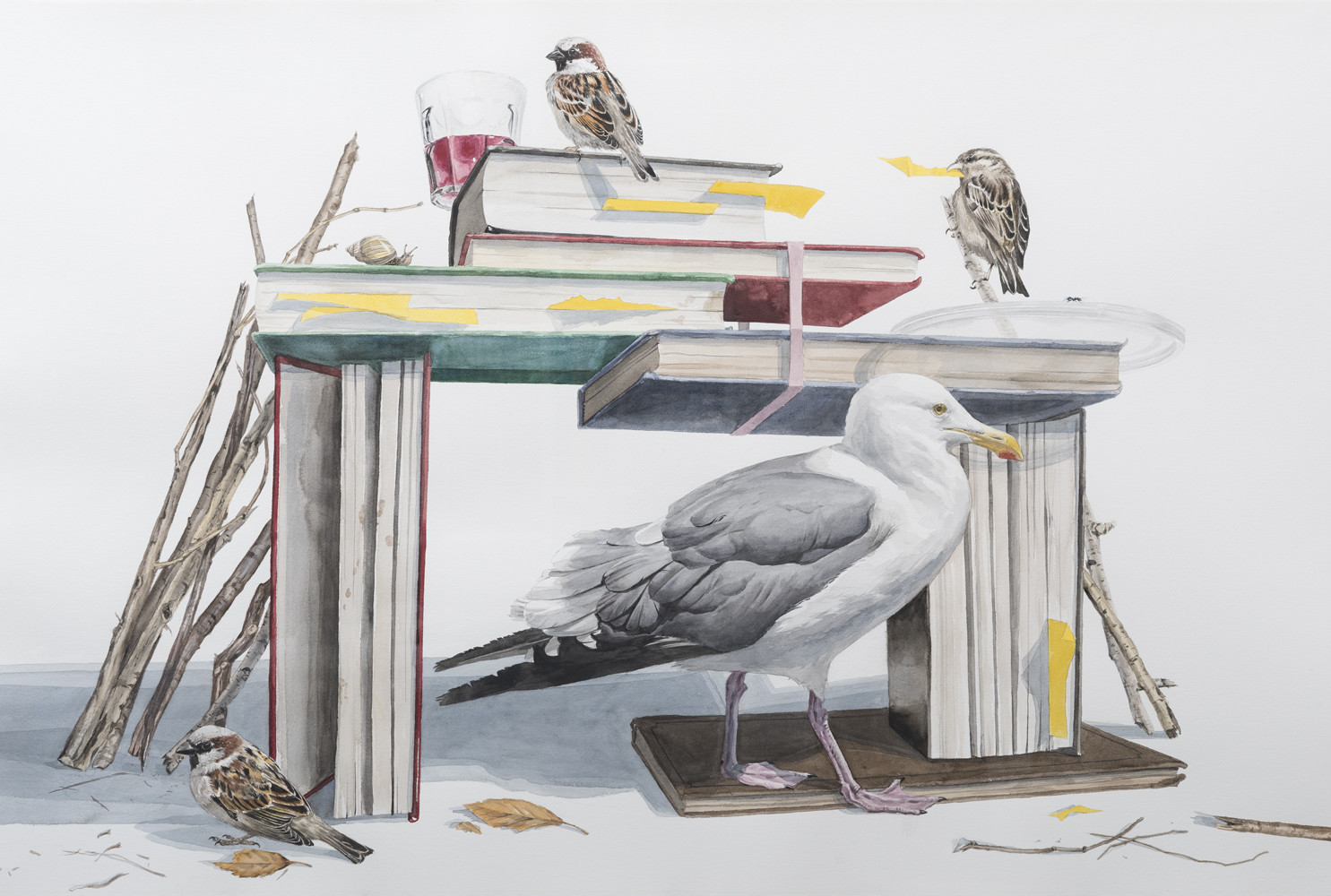 Thomas Broadbent (United States, b. 1955), The Construct, 2015. Watercolor on paper. 40 x 60 inches. Gift of 2016 Blacktail Gala, National Museum of Wildlife Art. © Thomas Broadbent. M2016.005