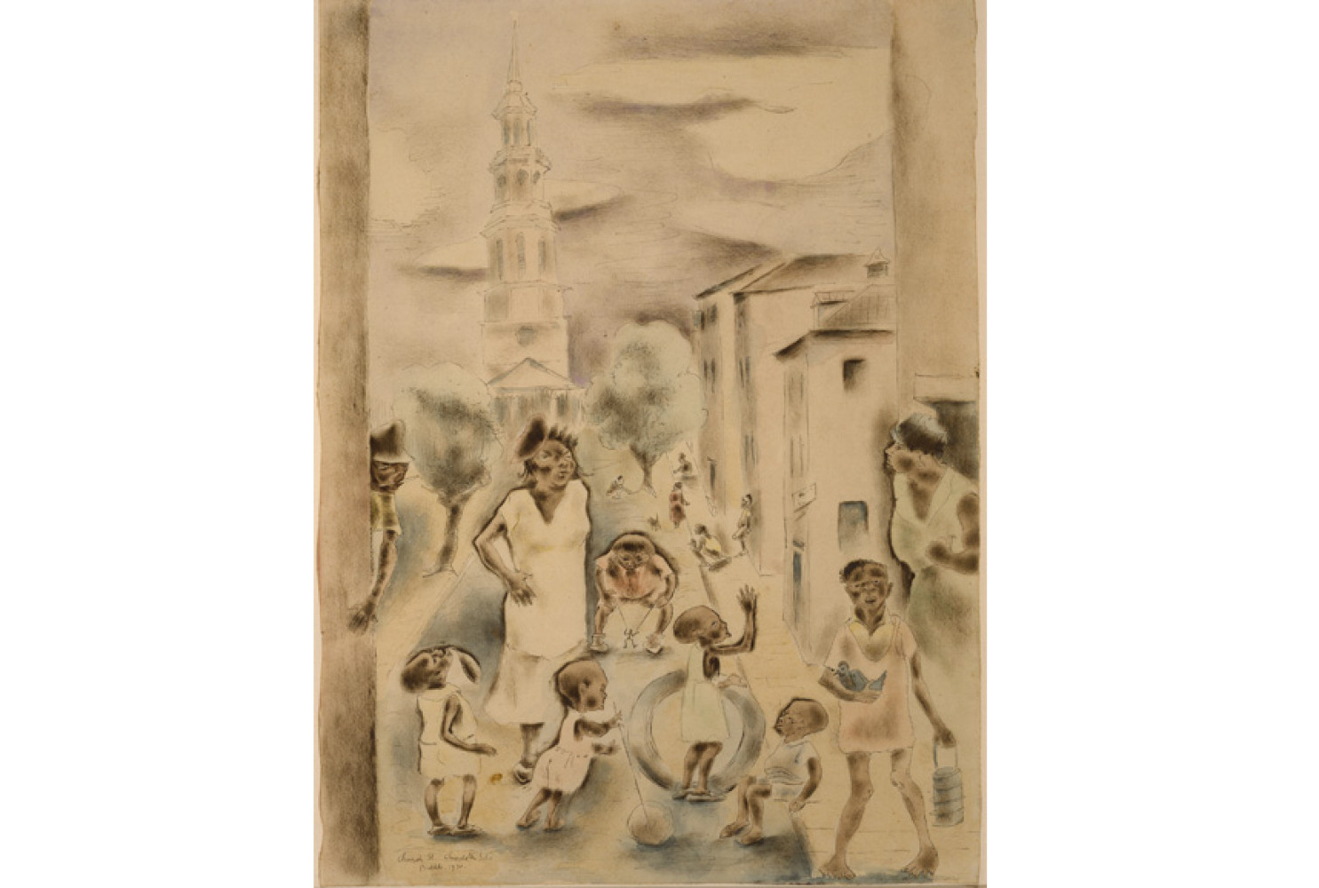 Church Street Amusements, 1930, by George Biddle (American, 1885-1973); watercolor and ink on paper; 15 1/4 x 11 inches; Museum purchase; 1985.027.0001