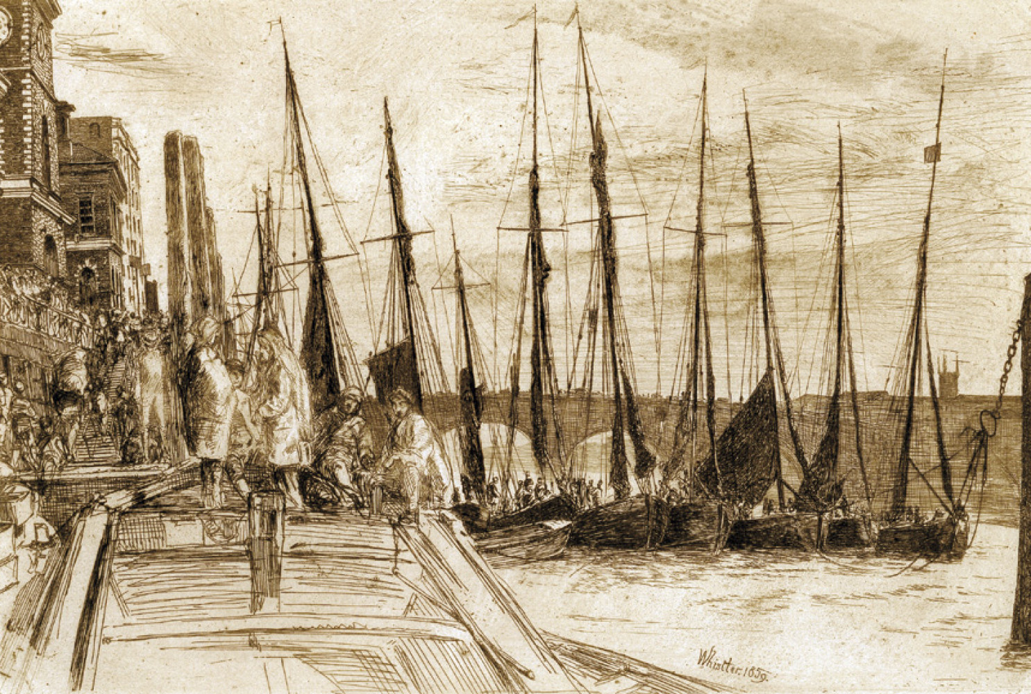 Billingsgate, 1859, By James A. M. Whistler (American, 1834—1903); Etching on paper; 8 1/8 x 10 7/8 inches; Gift of Dr. and Mrs. (Caroline) Anton Vreede; 2004.004.0007