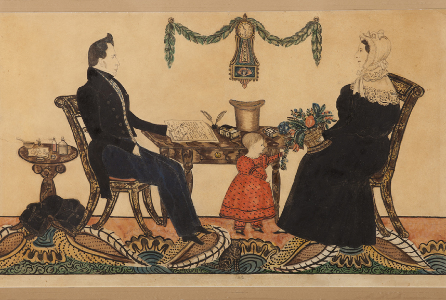 Dr. Nathaniel Grant Family, 1835—1836, Attributed to Joseph H. Davis (American, 1811—1865), Watercolor and graphite on wove paper, Courtesy of the Barbara L. Gordon Collection
