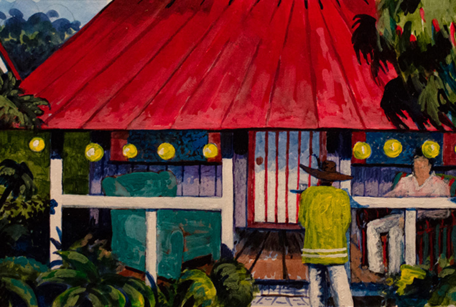 Gershwin's Cottage on the Beach, 2014, by Jonathan Green (American, b. 1955); acrylic on archival mat board; Courtesy of Jonathan Green Studios