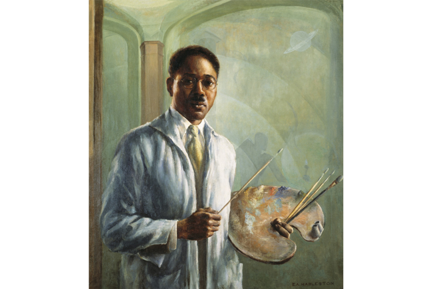 Portrait of Aaron Douglas, 1930, by Edwin Harleston (American, 1882-1931); oil on canvas; 32 1/4 x 28 1/4 inches; Museum Purchase; 1988.003. 