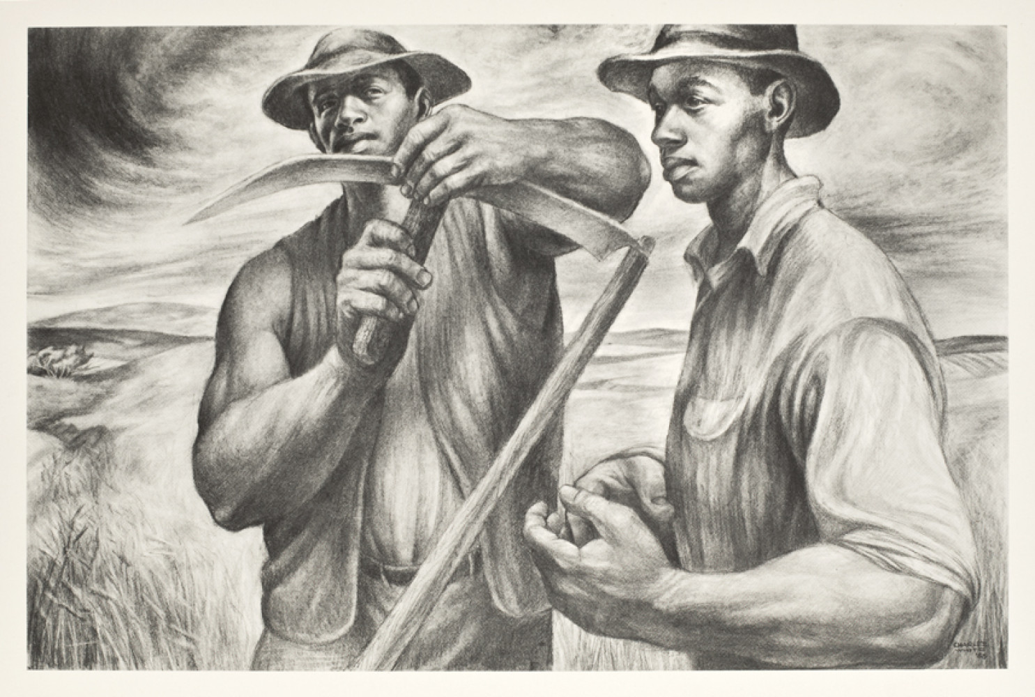 Harvest Talk, 1953, By Charles Wilbert White (American, 1918–1979); Lithograph; 13 x 18 inches; Gift of Dr. and Mrs. Monnie Singleton
