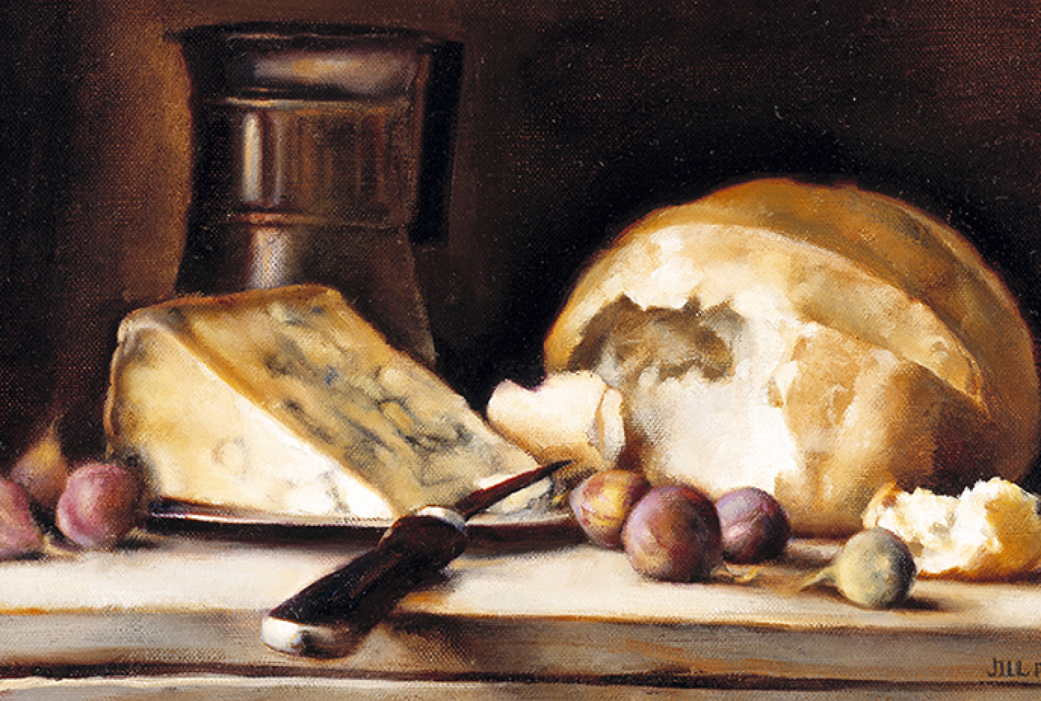 Remains of a Meal, 2000, by Jill Hooper (American, b. 1970); oil on linen; 7 x 17 inches; Museum purchase with funds provided by a gift of the Charleston Fine Art Dealers Association; 2000.026