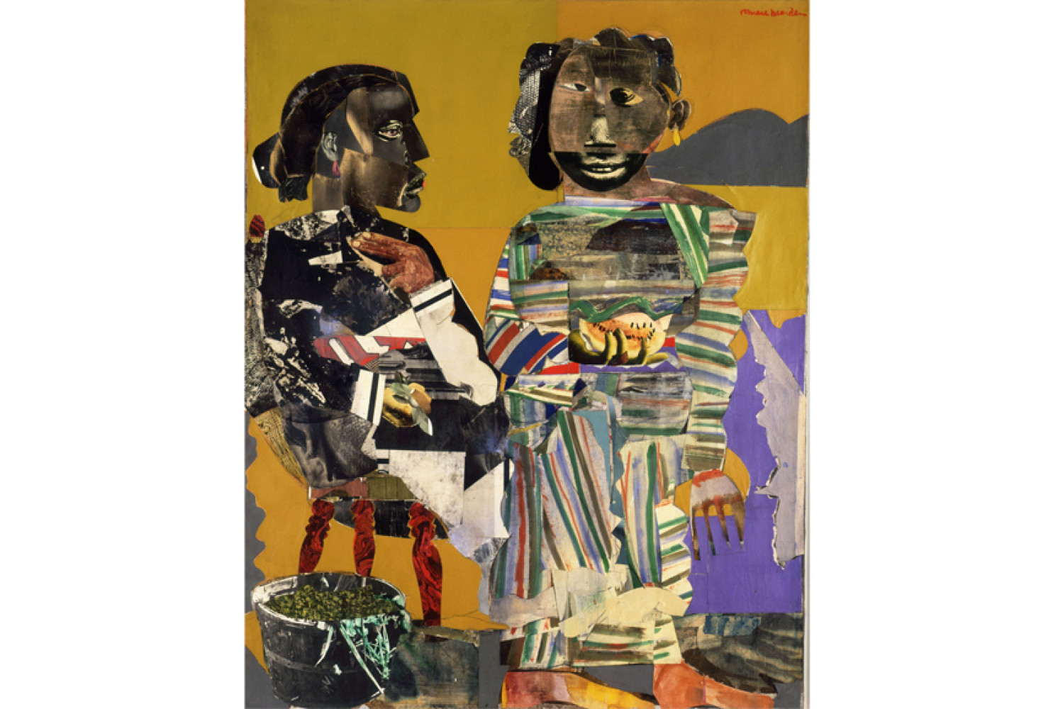 Romare Bearden, Melon Season, 1967. Mixed media on canvas, 56 1/2 x 44 1/2 inches. Collection Neuberger Museum of Art, Purchase College, SUNY, Gift of Roy R. Neuberger, 1976.26.45 © VAGA at Artists Rights Society(ARS), NY