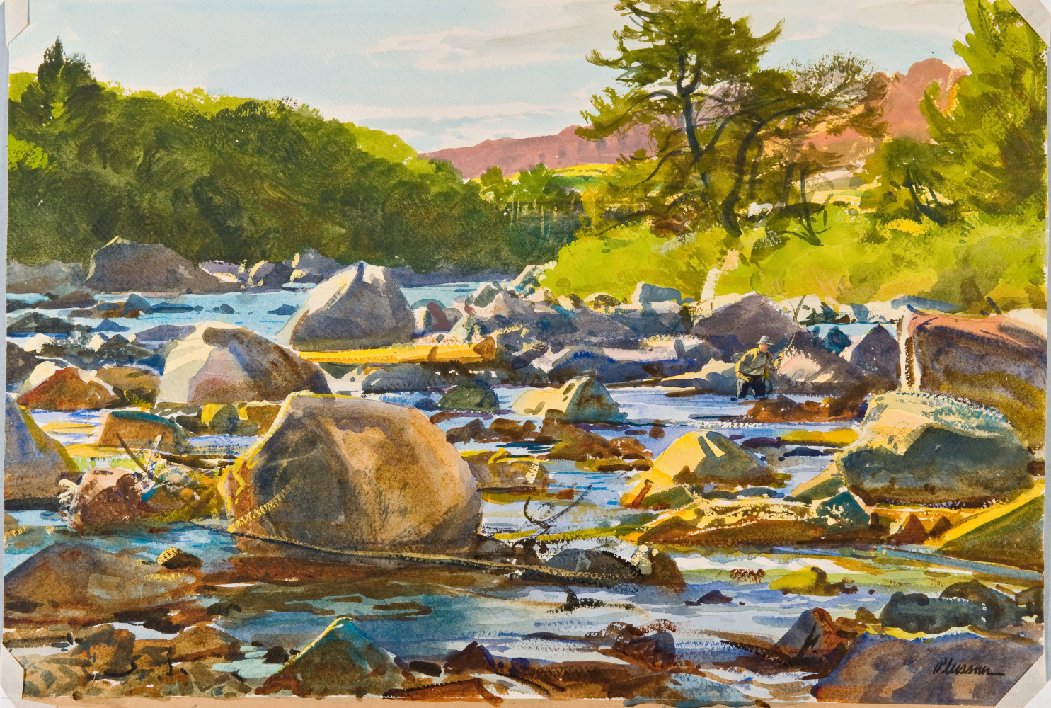 On the Wind River, date unknown, By Ogden M. Pleissner (American, 1905—1983); Watercolor and gouache on paper, 15 3/8 x 21 5/16 inches; Collection of Shelburne Museum, bequest of Ogden M. Pleissner; 1985-31.53. Photography by Andy Duback.