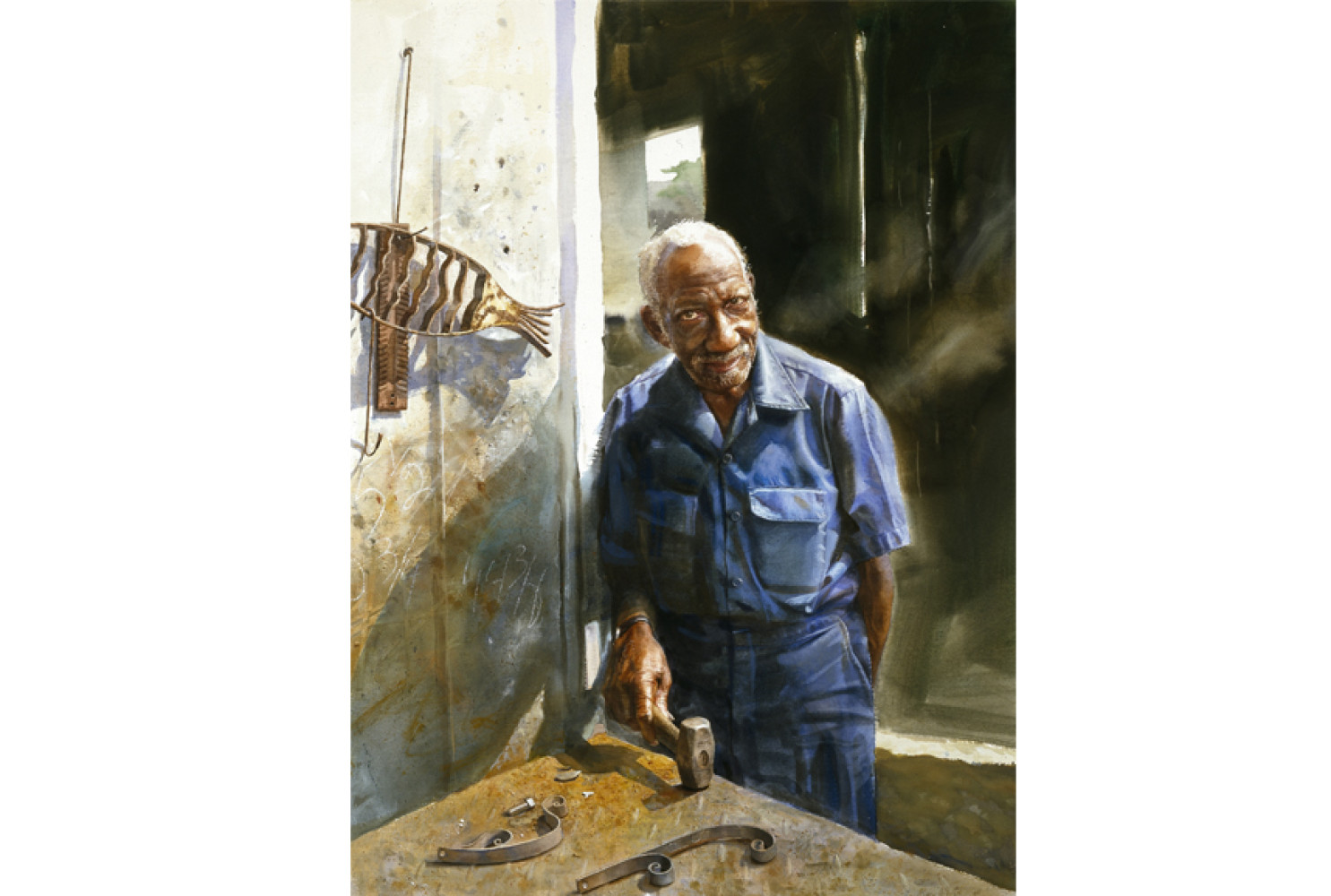 Iron Man, 2000, by Mary Whyte (American, b. 1953); watercolor on paper; 39 x 28 inches; Museum Purchase with funds provided by Dr. and Mrs. Louis D. Wright, Jr. and Mrs. Norman Olsen, Jr. and a partial gift of Coleman Fine Art; 2000.023. 