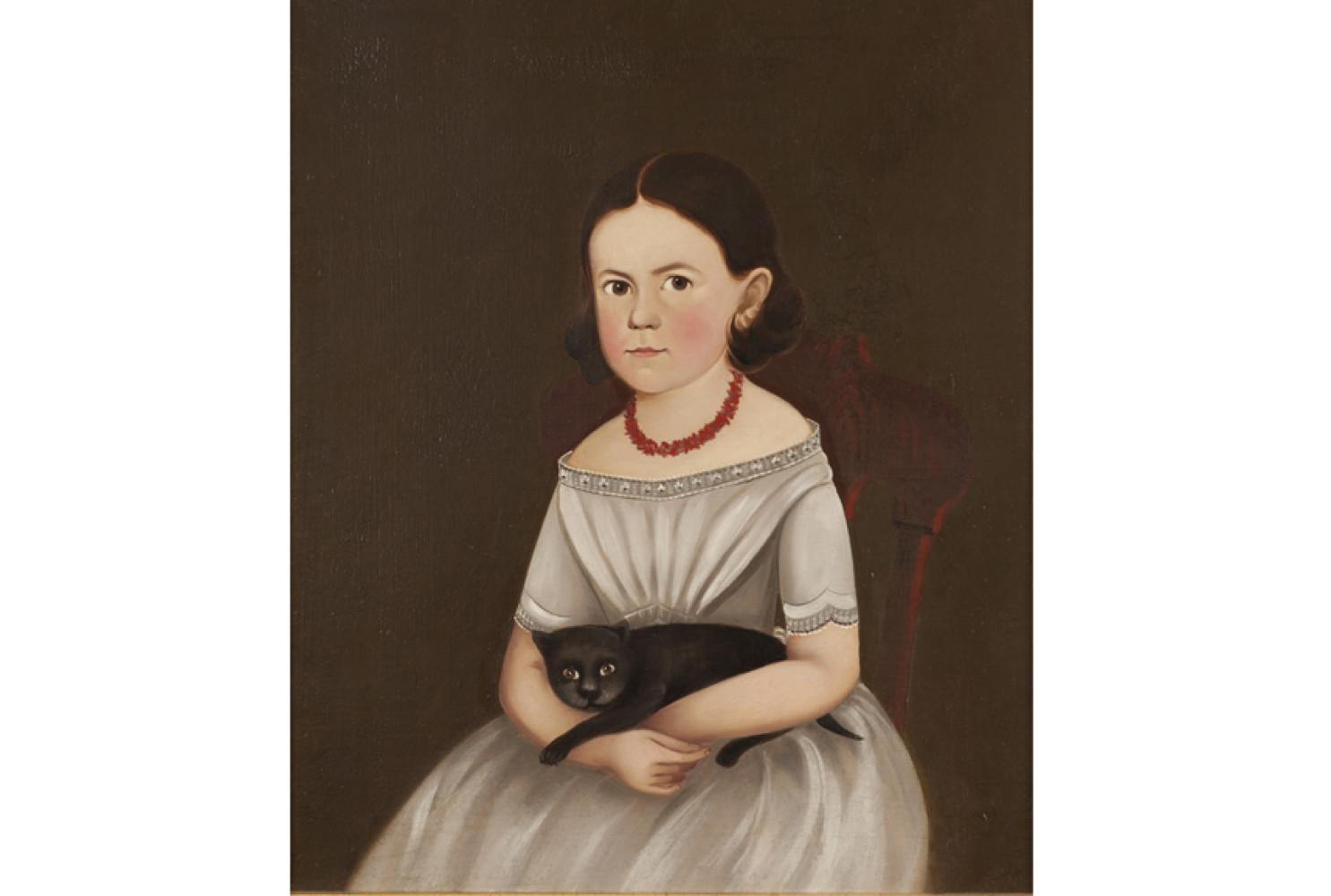 Girl with Cat, 1845—1850, Unidentified artist, Oil on canvas, Courtesy of the Barbara L. Gordon Collection
