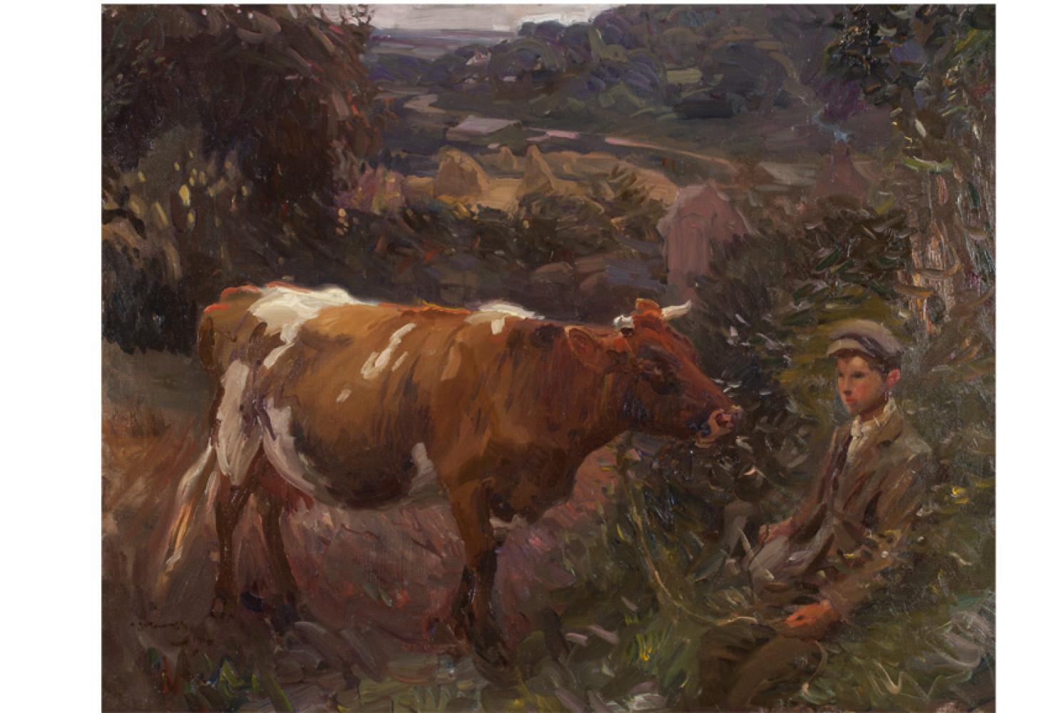 Young Herdsman at Mendham, 1910, By Sir Alfred Munnings (British, 1878—1959); Oil on canvas; 28 1/4 x 36 inches; Image courtesy of Penkhus Collection