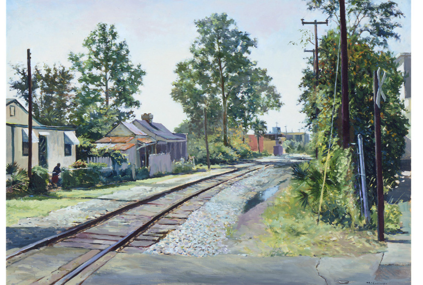 Line Street Railroad Crossing, 1991, By William McCullough (American, b. 1948); Oil on canvas; 30 1/2 x 40 1/4 inches; Museum purchase; 2001.025
