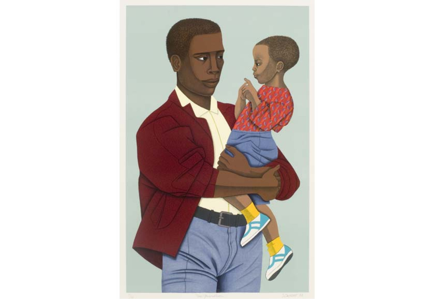 New Generation, 1992, by Elizabeth Catlett (American, 1915—2012); Lithograph, 91/100; 31 1/4 x 20 inches; Image courtesy of Vibrant Vision Collection of Jonathan Green and Richard Weedman;
