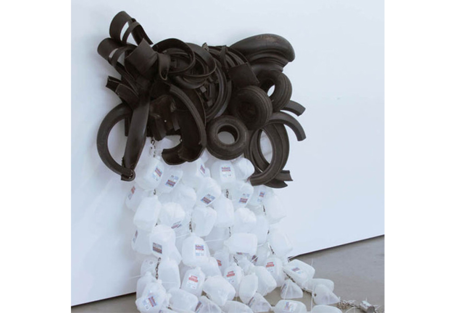 OVER, the rainbow, 2012, by Chakaia Booker (American, b. 1953); Rubber,
wood, and mixed media, 60 x 60 x 24 inches; Image courtesy
of the artist; © Chakaia Booker.