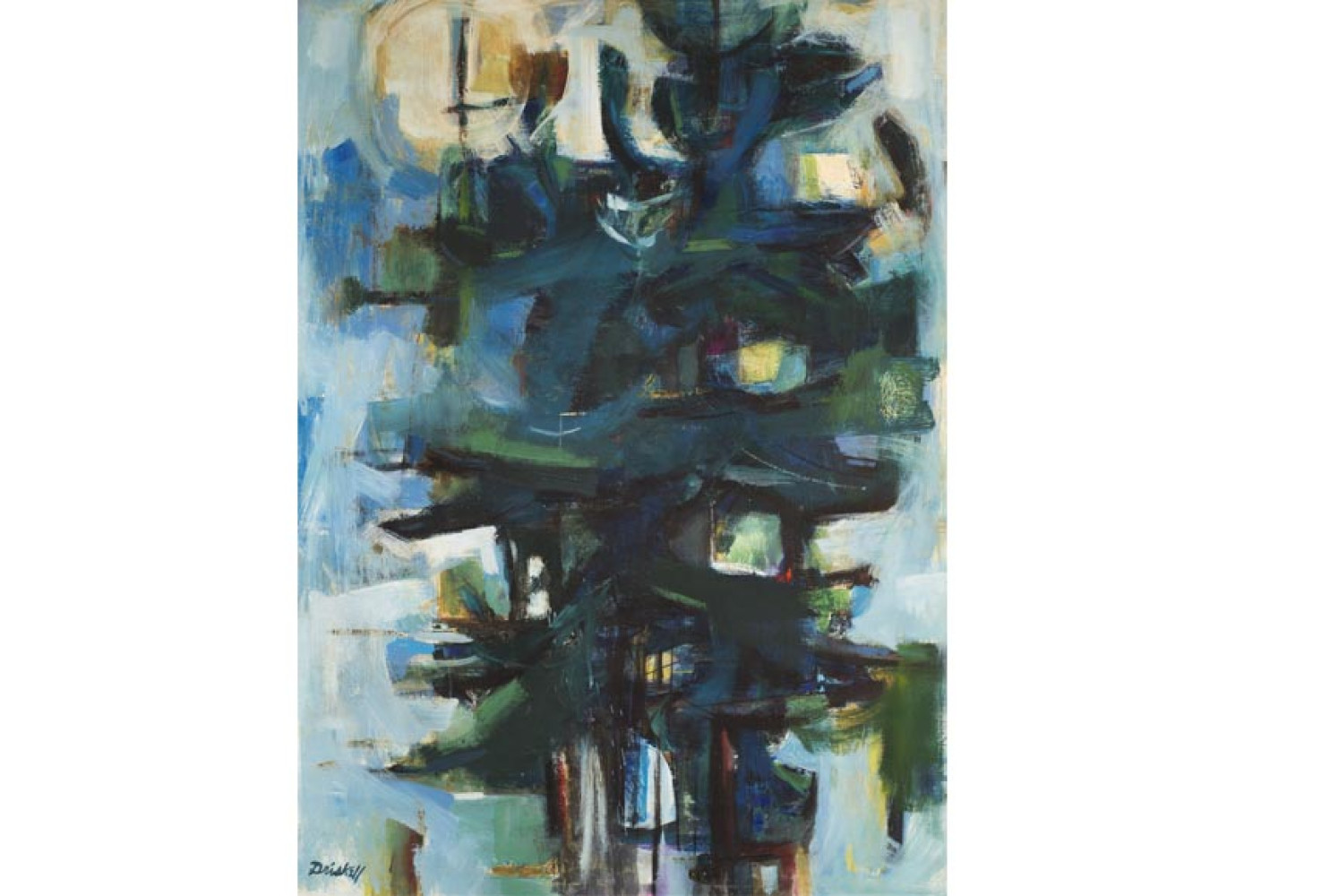 Pine Trees, 1961, By David Driskell (American, b. 1931); Oil and encaustic on canvas; Gift of Louis K. Rimrodt; 2018.002.0001
