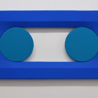 Blue Stretch with Two Points: vinyl acrylic on canvas, 36x12 inches, 2018